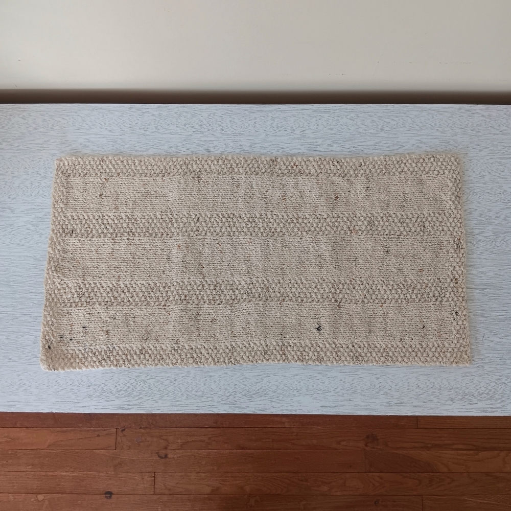 Handmade Handknit Oatmeal Textured Stripe Cotton Blend Short Table Runner - Picture 2 of 8